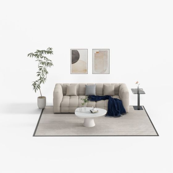 Elegant Fabric Sofa Combination 3D Model in Beige