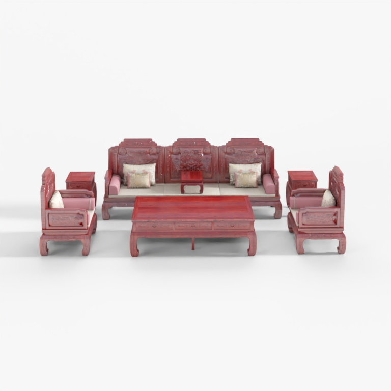 Exquisite Hardwood - Gold and Jade Overflowing Sofa Seven-Piece Set