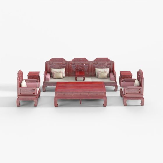 Exquisite Hardwood - Gold and Jade Overflowing Sofa Seven-Piece Set