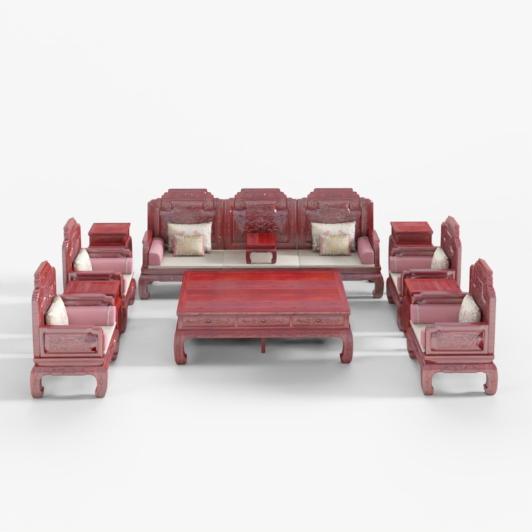 Bộ sofa mười một món gỗ gụ - vàng phong thủy tinh xảo