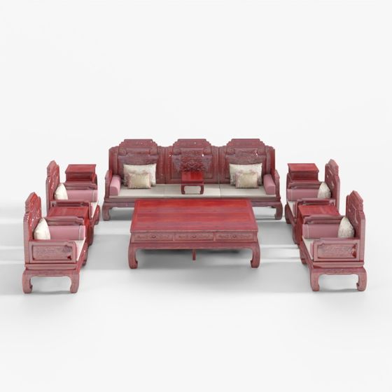 Exquisite Mahogany - Golden Auspicious Sofa Eleven-piece Set