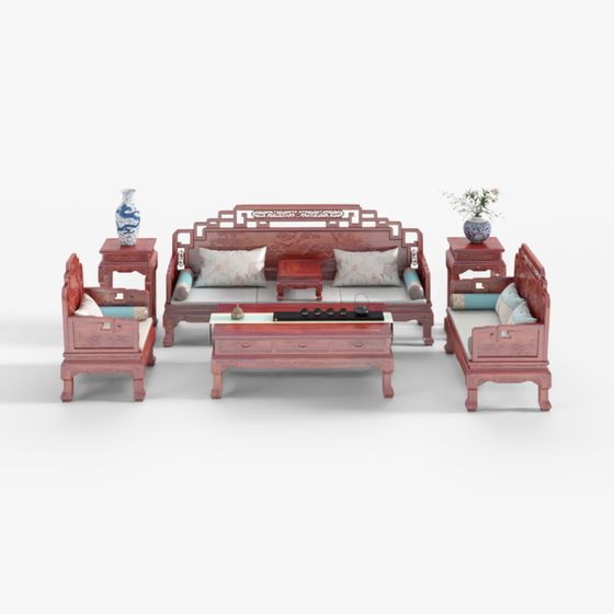 Asian Brown Exquisite Craftsmanship Mahogany Sofa