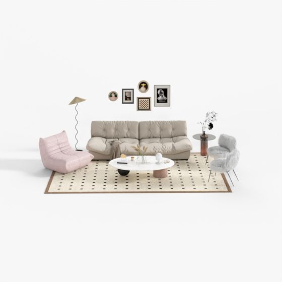 Modern L620 Sofa Combination 3D Model in Black and Gray