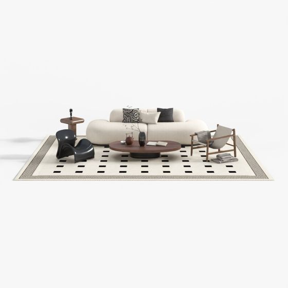 Modern Multi-Person Sofa Set 3D Model in Black and Brown