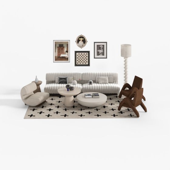 Cream Multi-Person Sofa Combination for Living Rooms