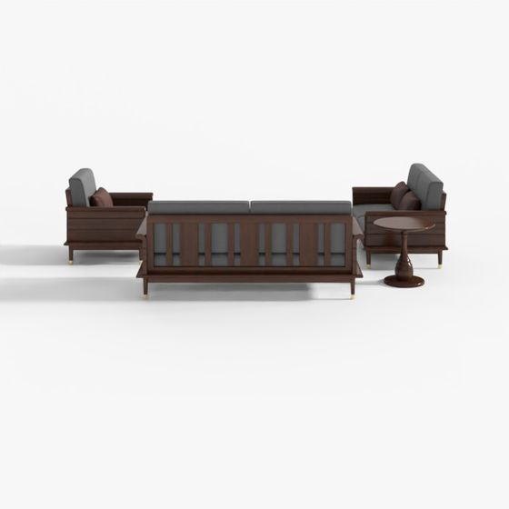 Elegant Asian Brown Three-Seater Sofa 3D Model for Living Rooms