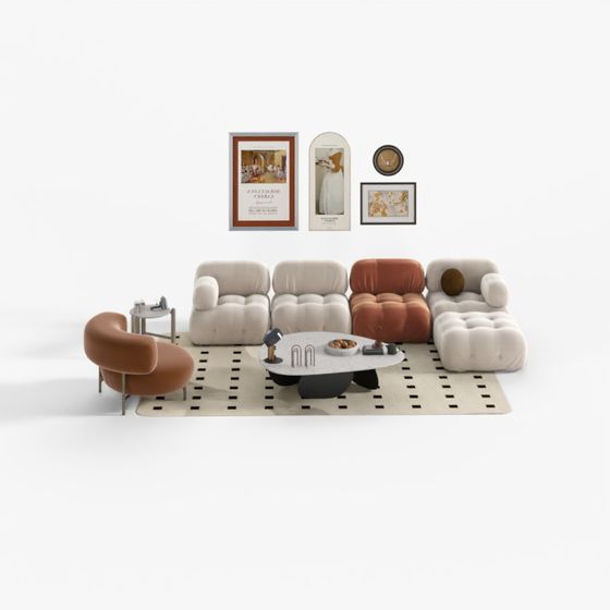 Modern Sofa Set 3D Model in Earth Color and Black