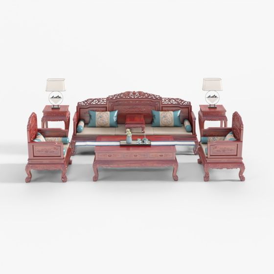 Traditional Brown Rosewood Sofa 3D Model