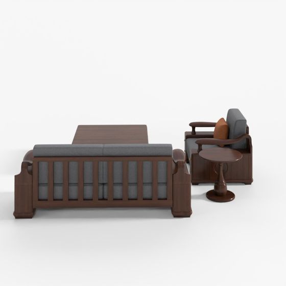 Modern Chinese Style Solid Wood Sofa Combination 3D Model