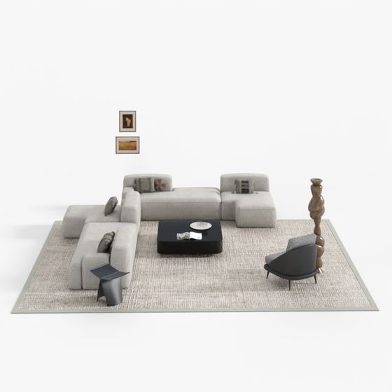 Modern Black-White-Grey Sectional Sofa