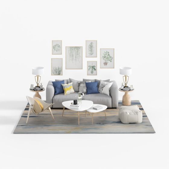 Nordic Living Room 3D model for Modern Spaces