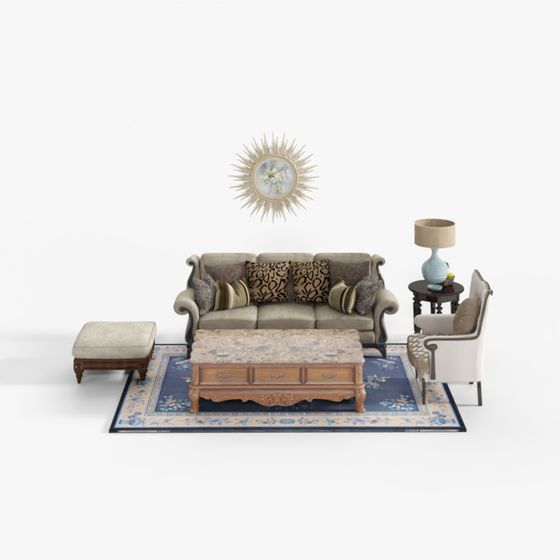 Elegant Living Room Set 3D model for Luxurious Spaces