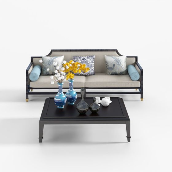 Elegant Low-Poly Sofa and Coffee Table 3D model