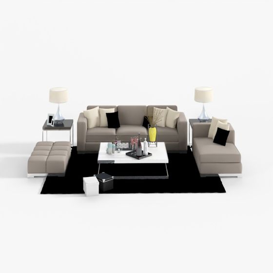 Sleek Contemporary Living Room Set 3D model