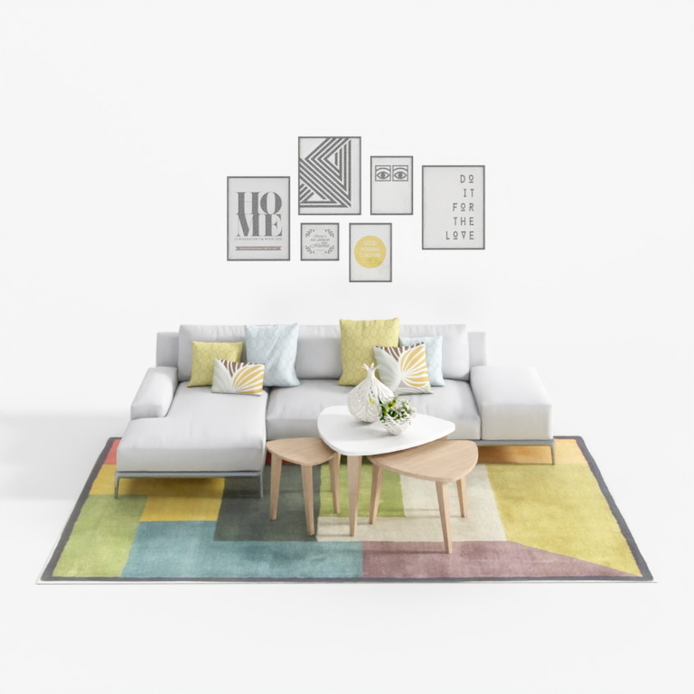 Modern White Fabric L-Shaped Multi-Seater Sofa Set