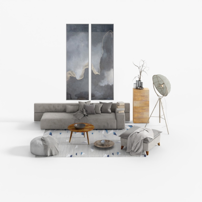 kujiale-modern sofa coffee table floor lamp combination