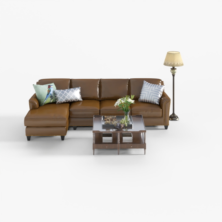Youfan Art Reize Rivet Leather Sofa (1+3+Right) Dark Coffee Color Set