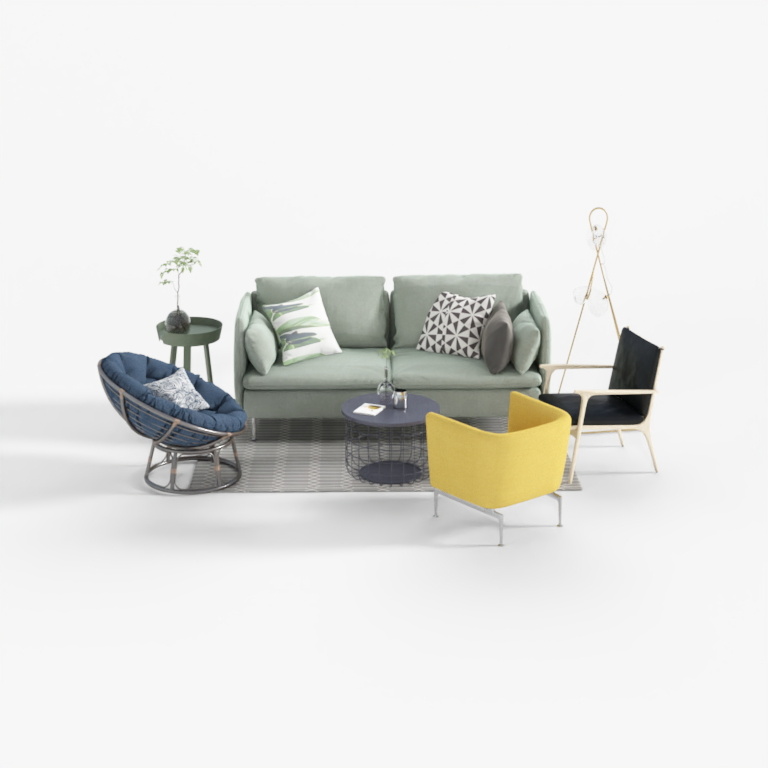 kujiale-Nordic multi-person sofa coffee table chandelier combina