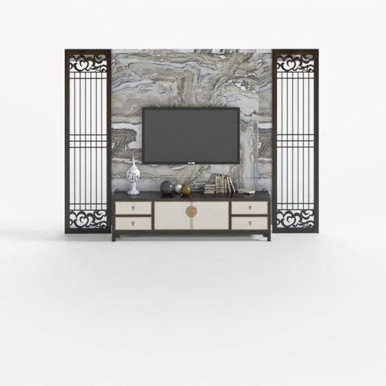 Elegant Marble TV Console 3D Model