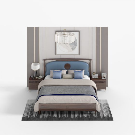 Gray Bed Set 3D Model