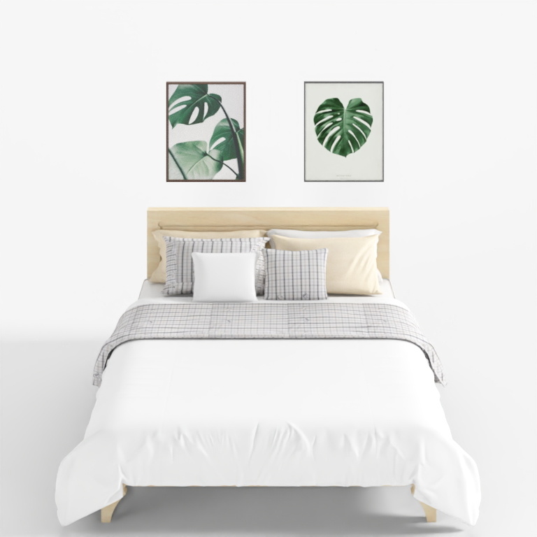 Nội thất phòng ngủ kết hợp giường đôi gỗ đặc IKEA Bắc Âu