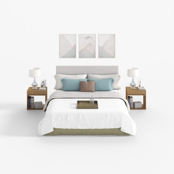 Aobang AZ-7 Series Bed and Nightstand Combination 3D Model for Modern Rooms