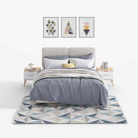 Modern Black Fabric Master Bed Combination 3D Model