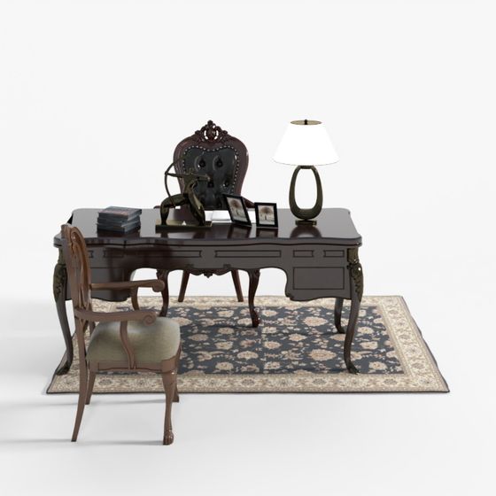 Classic Office Setup 3D model with Vintage Elegance
