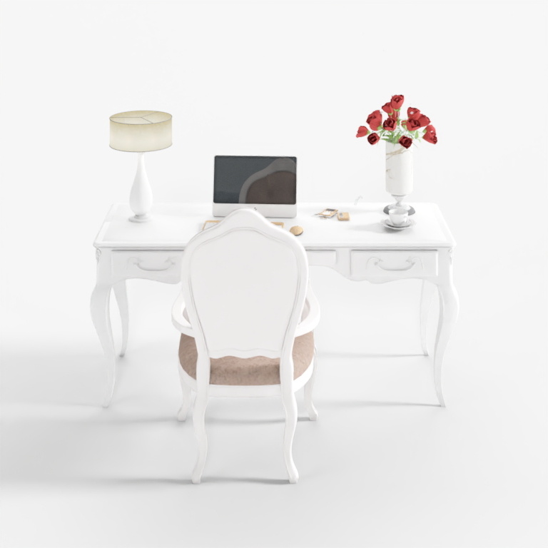 Elegant White Desk 3D Model