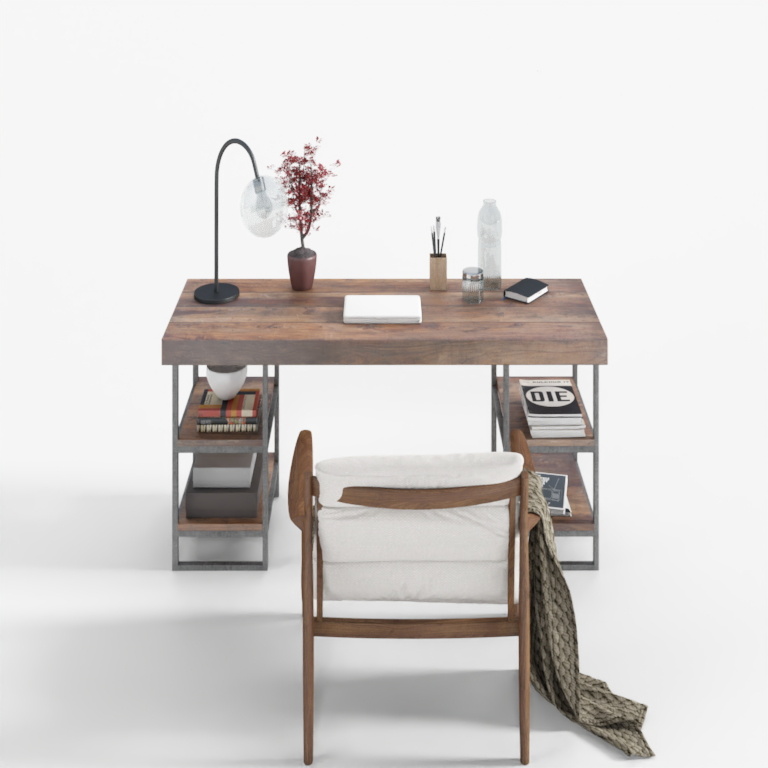 IKEA wind simple neutral fabric solid wood Desk combined-a Desk