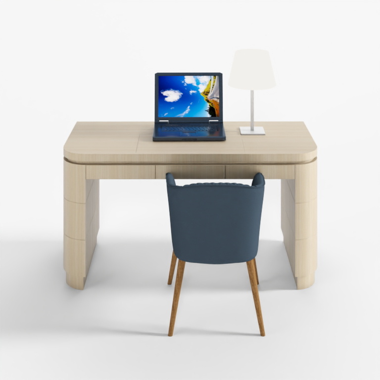 Bàn làm việc kết hợp vải màu trung tính đơn giản bằng gỗ nguyên khối-a Bàn kết hợp