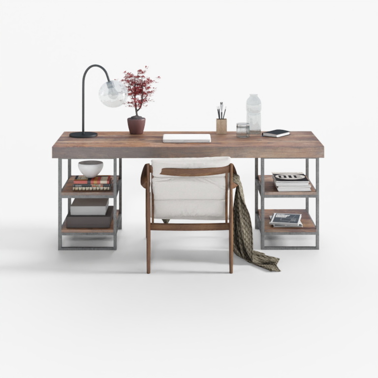 IKEA wind simple neutral fabric solid wood Desk combined-a Desk