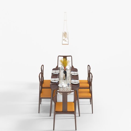 Chic Brown Dining Table Set 3D Model