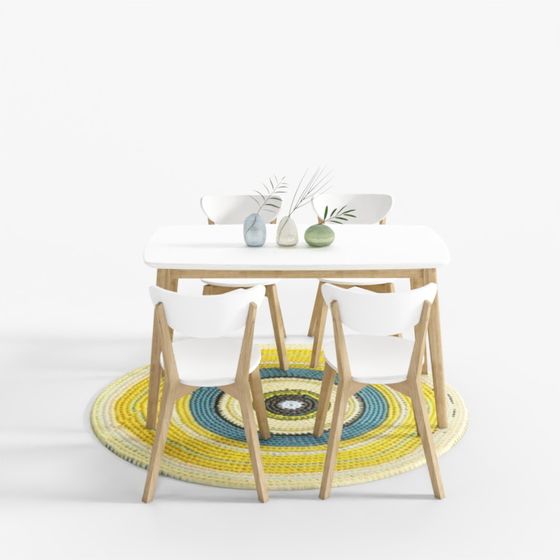 Nordic Dining Table and Chair Set 3D Model