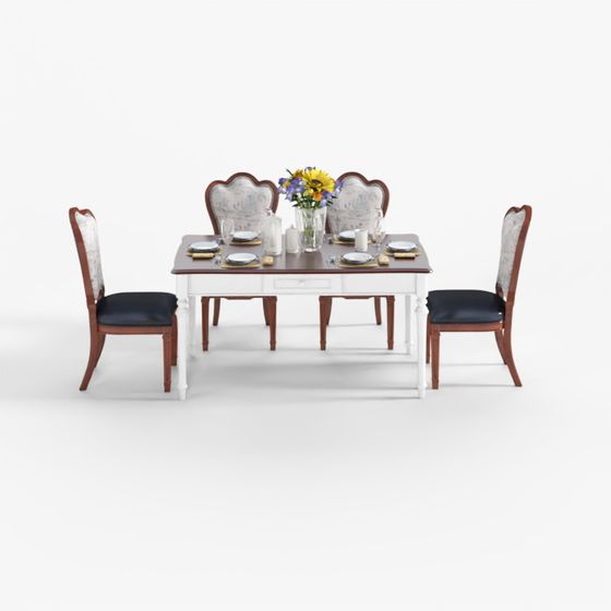 Contemporary Low-Poly Dining Table and Chair Set 3D model