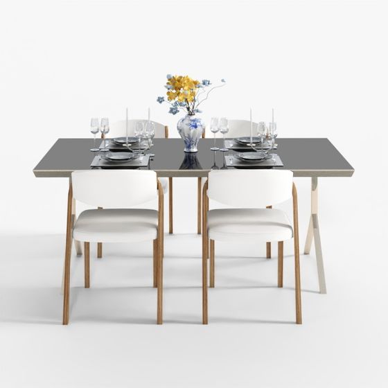 Elegant 3D Model Dining Table and Chair Set