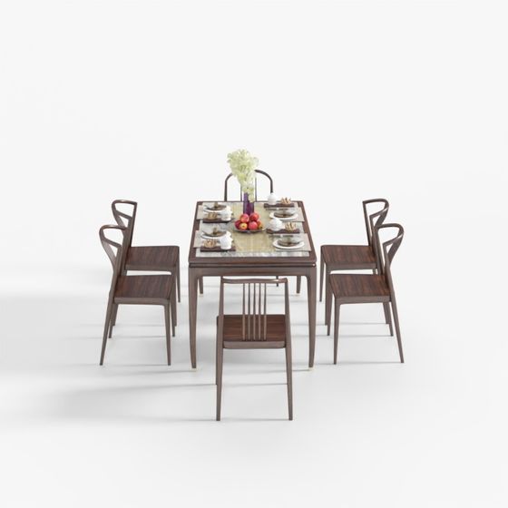 Brown Dining Table Set 3D Model - Cozy Dining