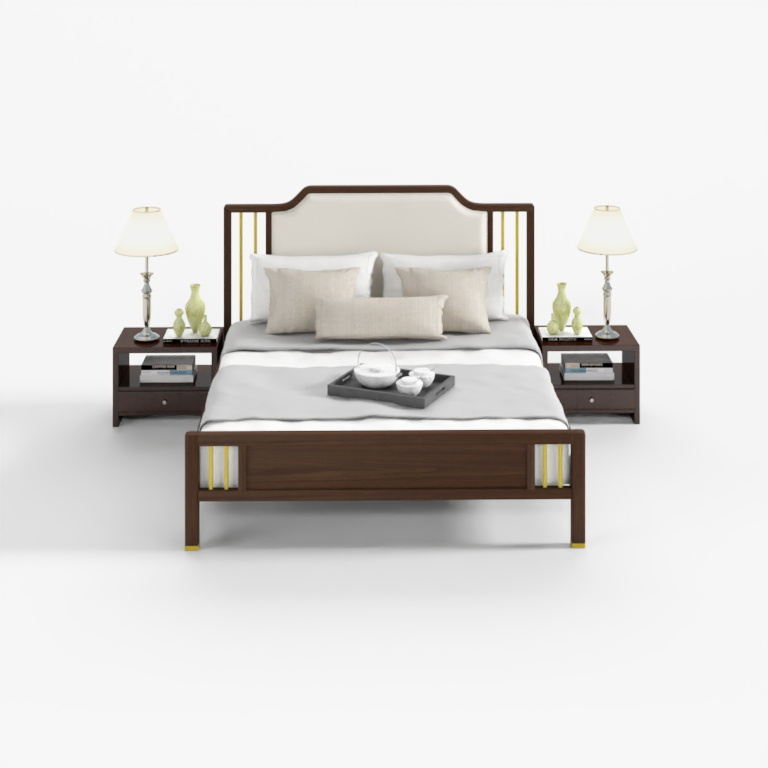 Minimalist Black Solid Wood Bed 3D Model