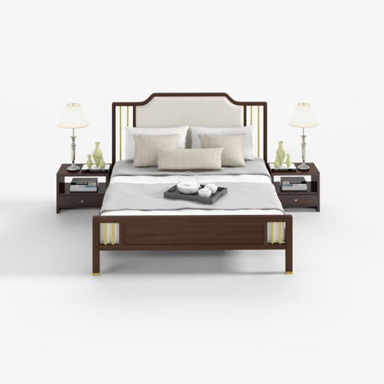 Minimalist Black Solid Wood Bed 3D Model