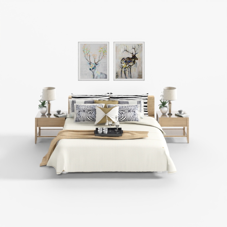 Modern minimalist cloth art bed combination