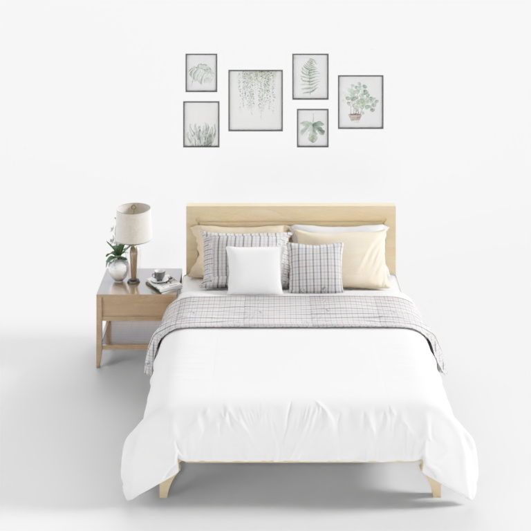 Nội thất phòng ngủ kết hợp giường đôi gỗ đặc IKEA Bắc Âu