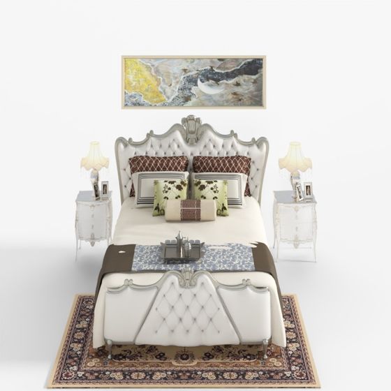 Luxury Earth Colored Fabric Double Bed 3D Model