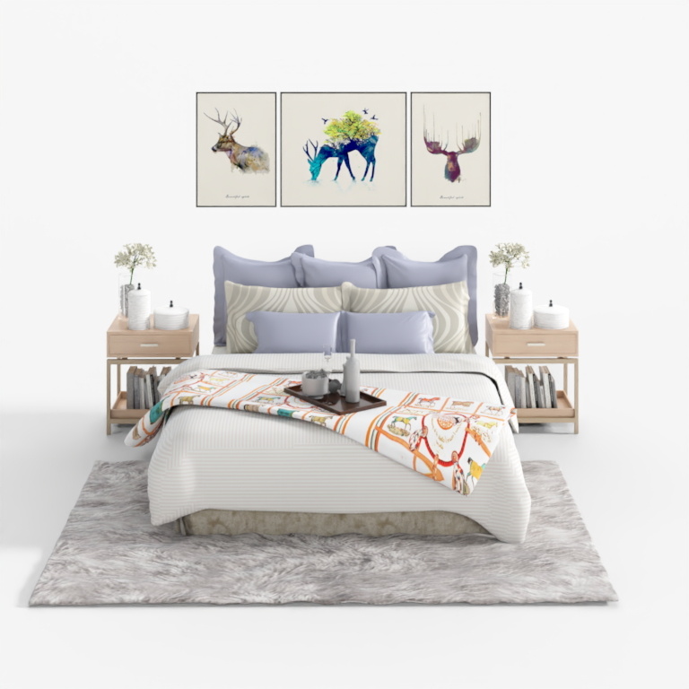 Minimalist modern Scandinavian IKEA cloth art bed combination