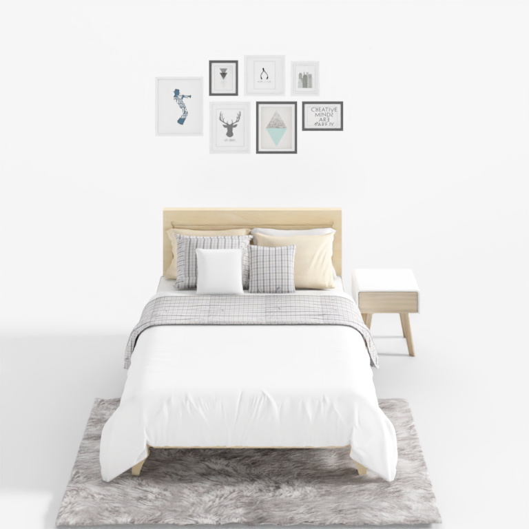 Nordic IKEA Solid Wood Double Bed Set