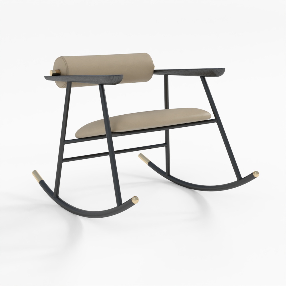 Rocking Chair Beige Leather