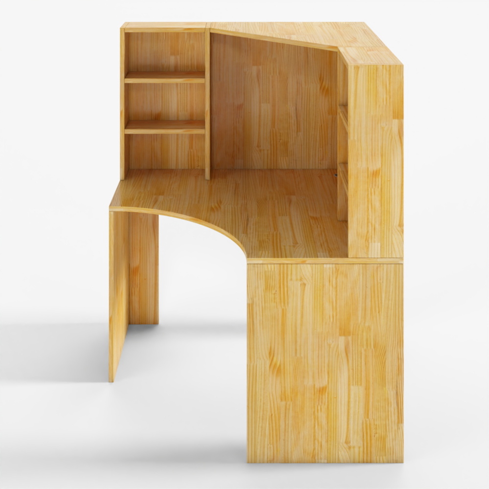 Solid Wood Corner Desk with Bookshelf