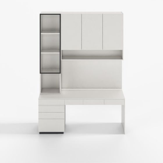 Modern Minimalist Solid Wood Bookcase with Desk 1