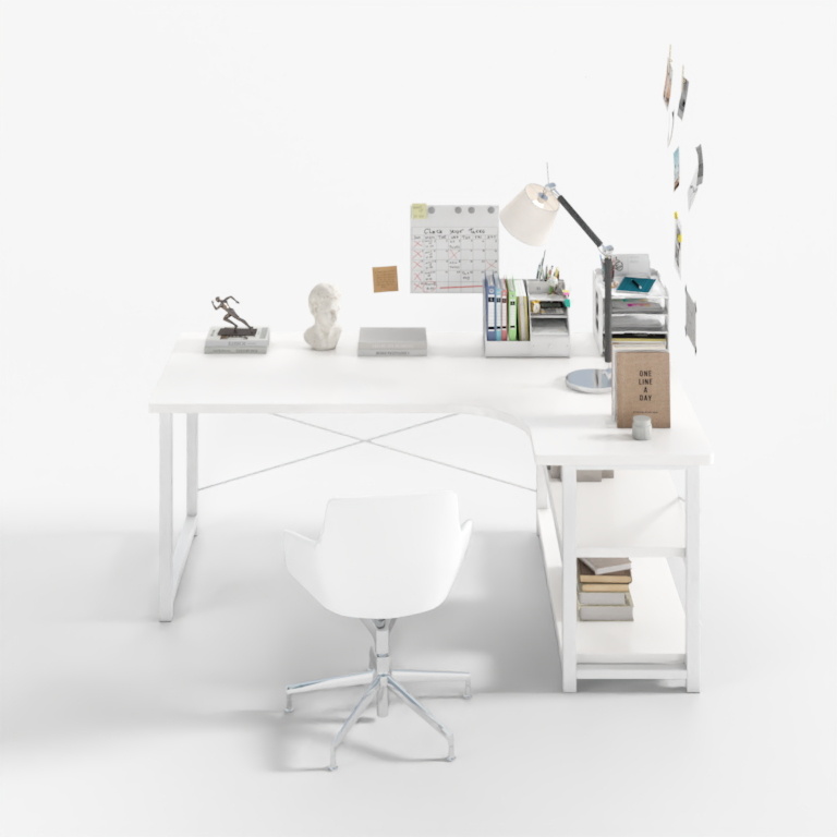 Minimalist White Computer Desk Set
