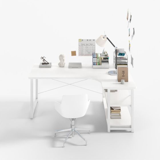 Minimalist White Computer Desk Set