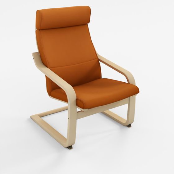 IKEA POÄNG Birch Veneer Armchair with Knisa Bright Orange Cushion